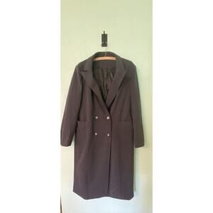 Womens Large Grey Classic Dress Overcoat Jacket 22” PTP 43” Long